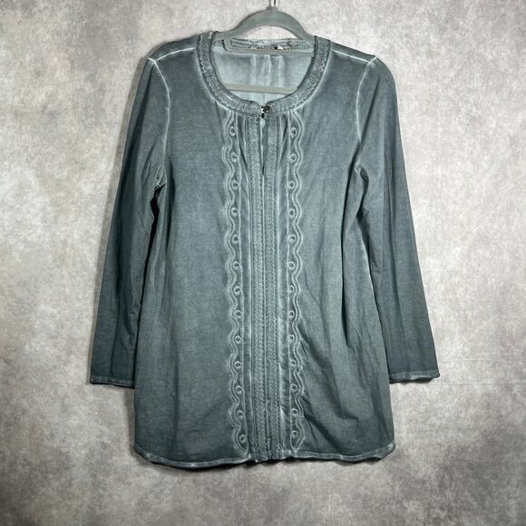 Soft Surroundings Tunic Top Womens Medium Gray Embroidered Long Sleeve Boho‎ - Picture 1 of 8